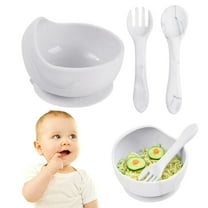 Almond Silicone Suction Cup And Spoon Set Baby Bowl Non Breakable Baby Feeding Utensils Stage 1 Self Feeding Weaning Food First Set/ White Baby Tableware