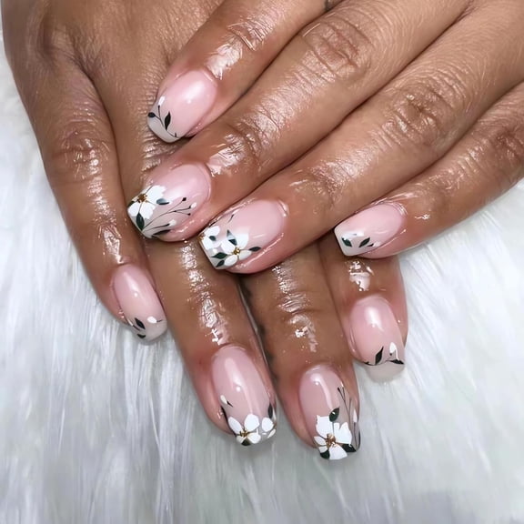 Almond Spring Press on Nails Colorful Flower Fake Nails Glossy Finish Acrylic Nails Press ons with Flowers Designs Cute Floral Finger Manicure Nail Kit Spring Summer Glue on Nails for Women 24Pcs