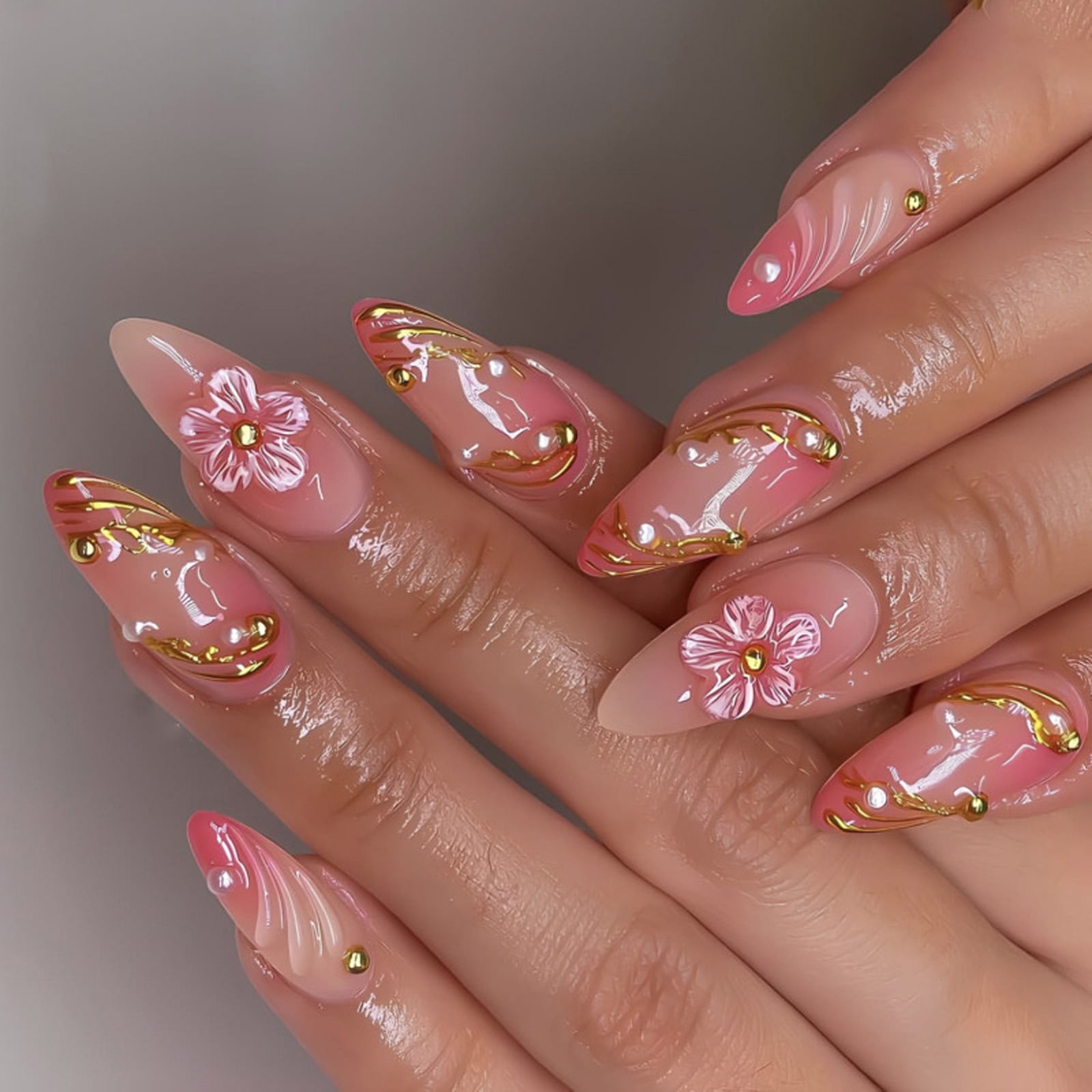Almond Styles Wearables Nails Blossom Pattern French Tip Art ...