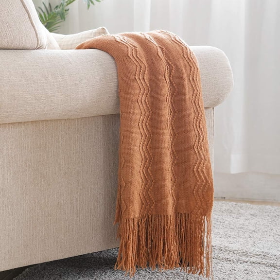 Almond Throw Blanket 50 X90 Inches Textured Solid Soft Sofa Bed Runner Couch Cover Knitted Decorative