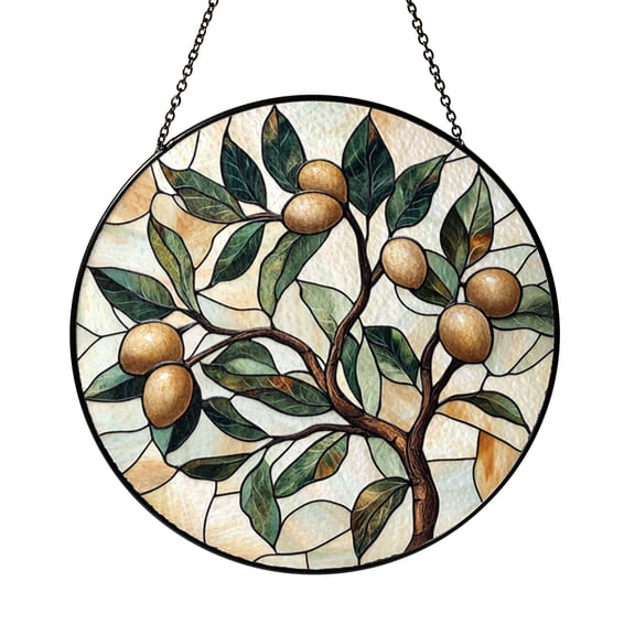 Almond Tree Branch Floral Stained Glass Style Suncatcher Window Decor, Botanical Decorative Hanging Panel Ornament for Nature Inspired Window Art and Garden Style Home Decor