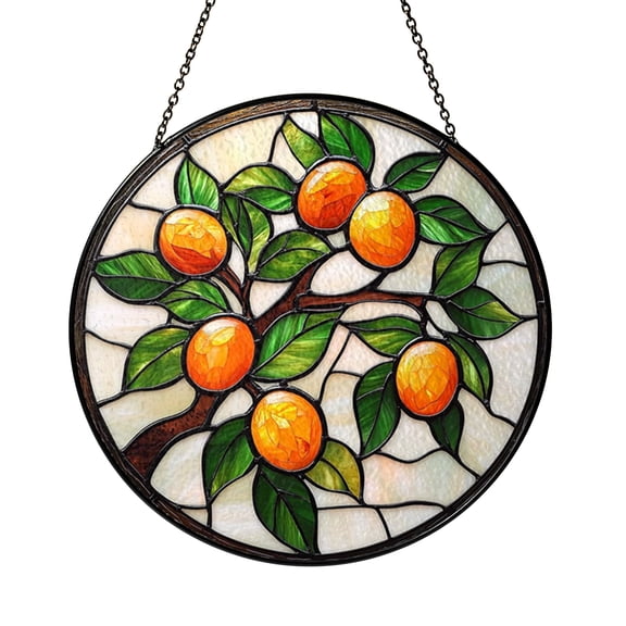 Almond Tree Branch Stained Glass Style Botanical Suncatcher Window Hanging Decor, Floral Nature Inspired Decorative Glass Panel Ornament for Garden Theme Window Art Home Decoration