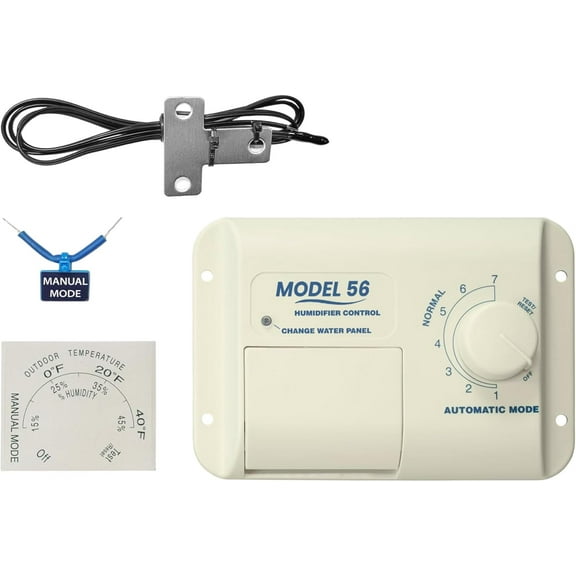 Almond-colored Model 56 Automatic Whole House Humidifier Control Humidistat with Outdoor Temperature Sensor for Whole-House Humidifiers, Low Voltage 24VAC