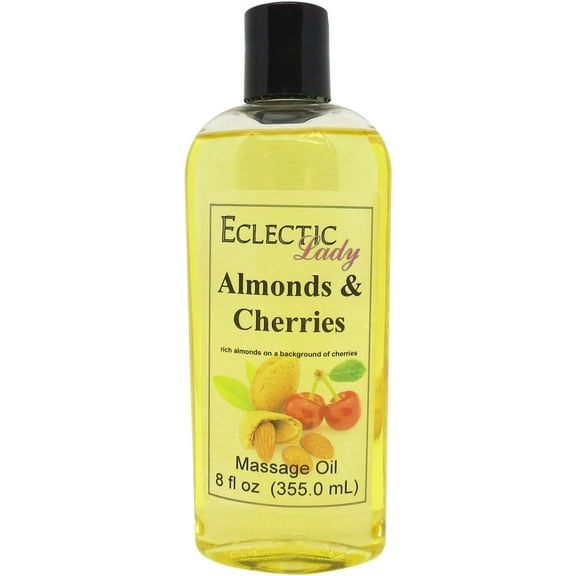 Almonds and Cherries Massage Oil by Eclectic Lady, 8 oz, Sweet Almond Oil and Jojoba Oil