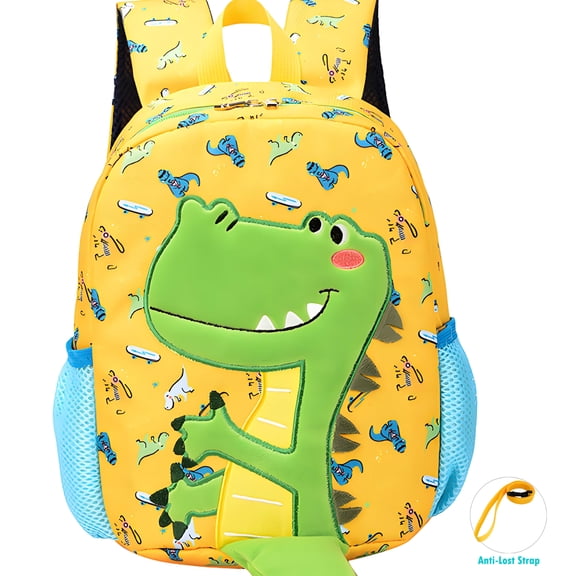 AlmosTen Toddler Backpacks for Boys Girls 2-4,Backpack for School Cute Kids Teens Bookbag for Kindergarten Elementary Preschool Dinosaur Backpacks for Toddler boys(Yellow)