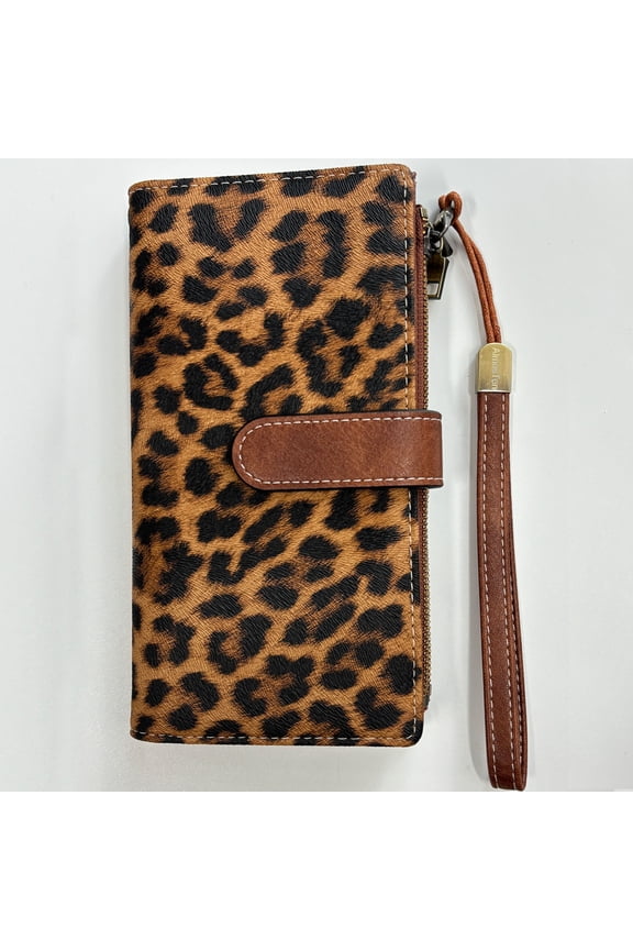 Wallets for Women PU Leather with RFID Blocking Large Capacity Credit Card Holder Phone Clutch Travel Long Purse Wristlet Wallets for Women,Leopard