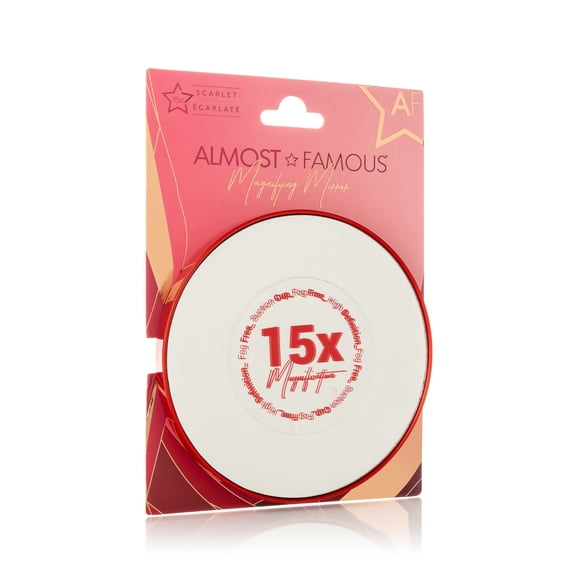 Almost Famous 15X Magnifying Vanity Mirror with Suction Cup Lock Fog Free High Definition Wall Mount Mirror for Makeup and Tweezing, Red