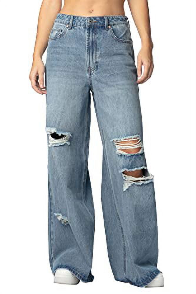 Almost Famous Almost Famous mega high Rise 90 s Baggy Destructed and Distressed Jean 9 Medium wash Walmart