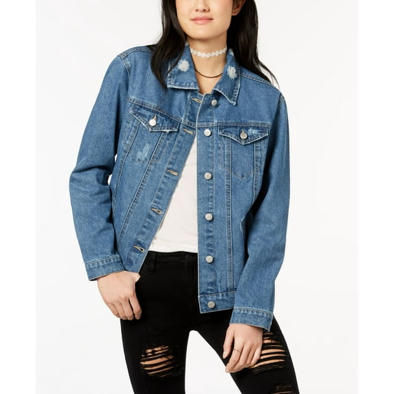Almost Famous Crave Fame by Juniors' Lace-Up Denim Jacket (Denim, XS)