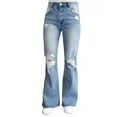thumbnail image 1 of Almost Famous DARK WASH Juniors' Distressed '90s Flared Jeans, US 1, 1 of 2