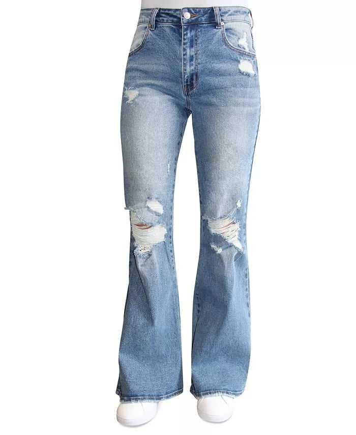 Almost Famous DARK WASH Juniors' Distressed '90s Flared Jeans, US 5 ...