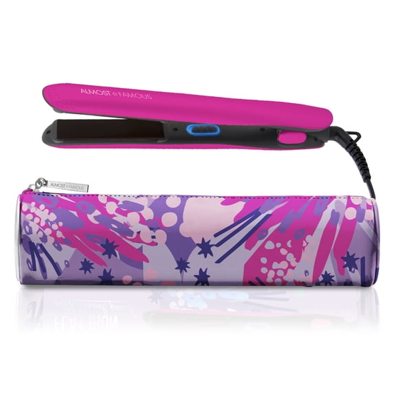Almost Famous Fierce Glam Flat Iron Hair Straightener, Ionic, with Travel Pouch, Pink