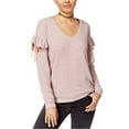 thumbnail image 1 of Almost Famous Junior's Ruffled Sweater (Small, Soft Pink), 1 of 1