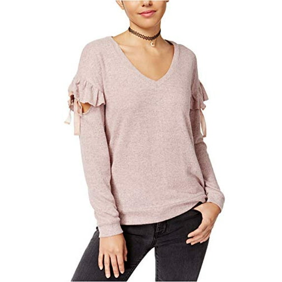 Almost Famous Junior's Ruffled Sweater (Small, Soft Pink)