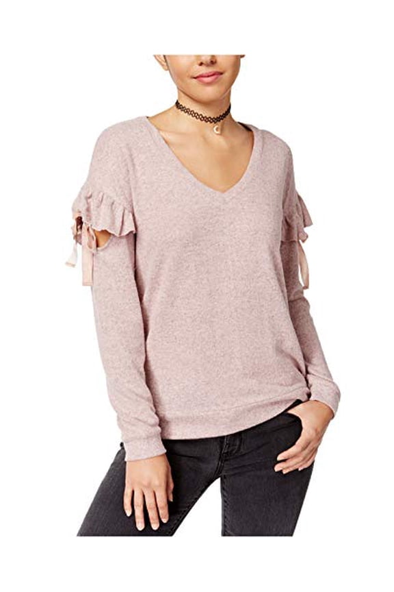 Junior's Ruffled Sweater (Small, Soft Pink)
