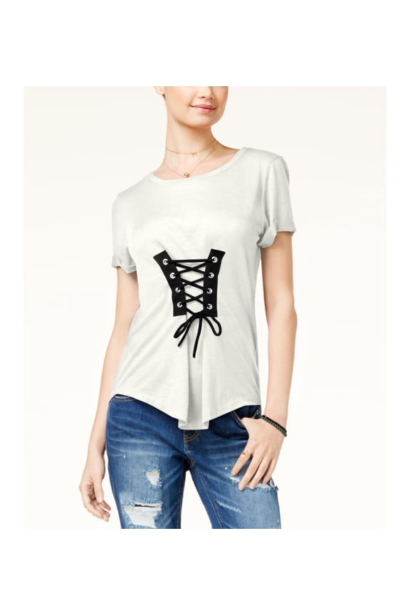 Juniors Corset Front High Low T-Shirt Ivory XL