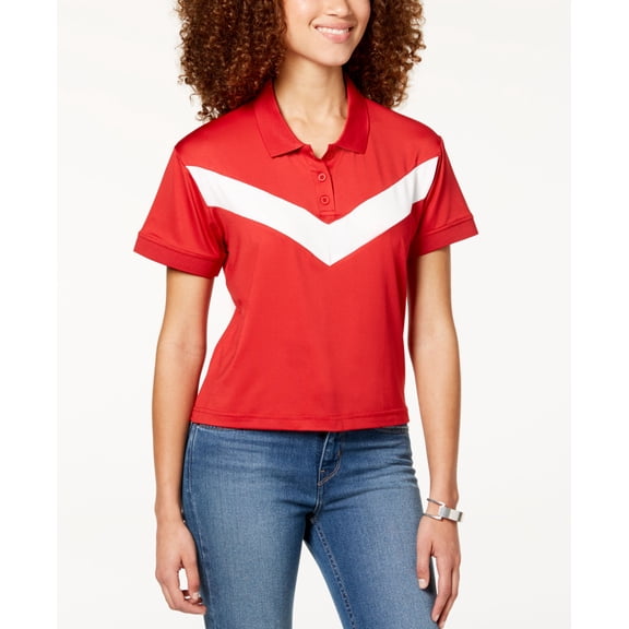 Almost Famous Juniors Cropped Chevron Stripe Polo Red L