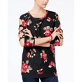thumbnail image 1 of Almost Famous Juniors' Cutout-Sleeve Tunic (Black Floral, M), 1 of 1