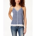 thumbnail image 1 of Almost Famous Juniors Gingham Crochet Tank Top Blue White Gingham XS, 1 of 1