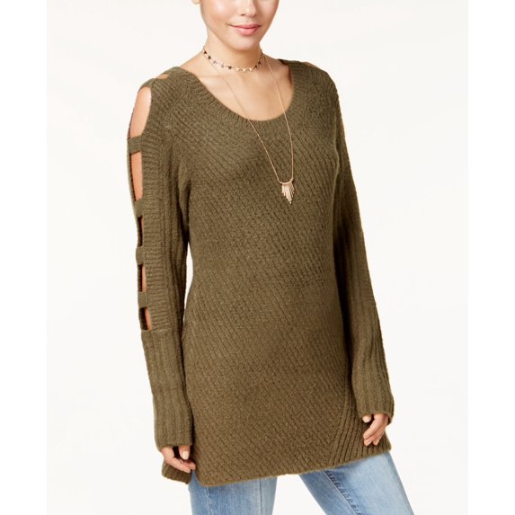 Almost Famous Juniors Ladder-Sleeve Sweater Soft Olive XS
