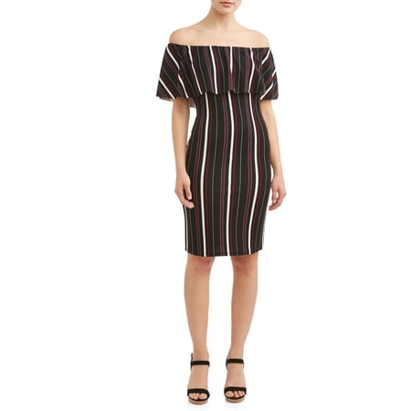 Almost Famous Juniors' Off Shoulder Ruffle Stripe Dress