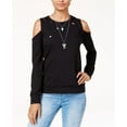 thumbnail image 1 of Almost Famous Juniors Ripped Cold Shoulder Sweatshirt Black XS, 1 of 2