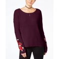thumbnail image 1 of Almost Famous Juniors Rose Embroidered Sweater Red Wine XL, 1 of 1