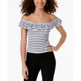 thumbnail image 1 of Almost Famous Juniors Ruffle Smocked Crop Top Blak White Stripe XL, 1 of 1