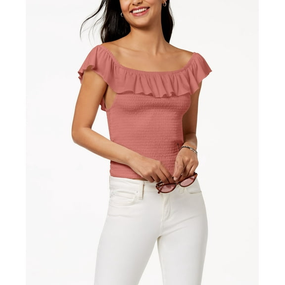 Almost Famous Juniors Ruffle Smocked Crop Top Clay L