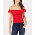 thumbnail image 1 of Almost Famous Juniors Ruffle Smocked Crop Top Red XL, 1 of 1