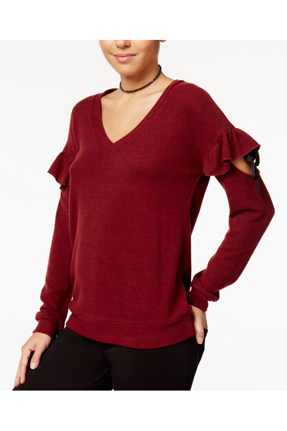 Juniors Ruffled Cozy Sweater Burgundy S