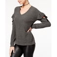 thumbnail image 1 of Almost Famous Juniors Ruffled Cozy Sweater Charcoal XS, 1 of 1