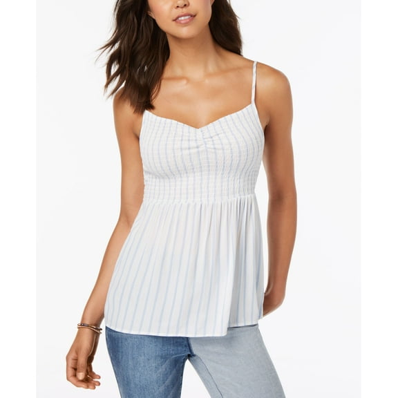 Almost Famous Juniors Smocked Cami Top Blue White Stripe XS