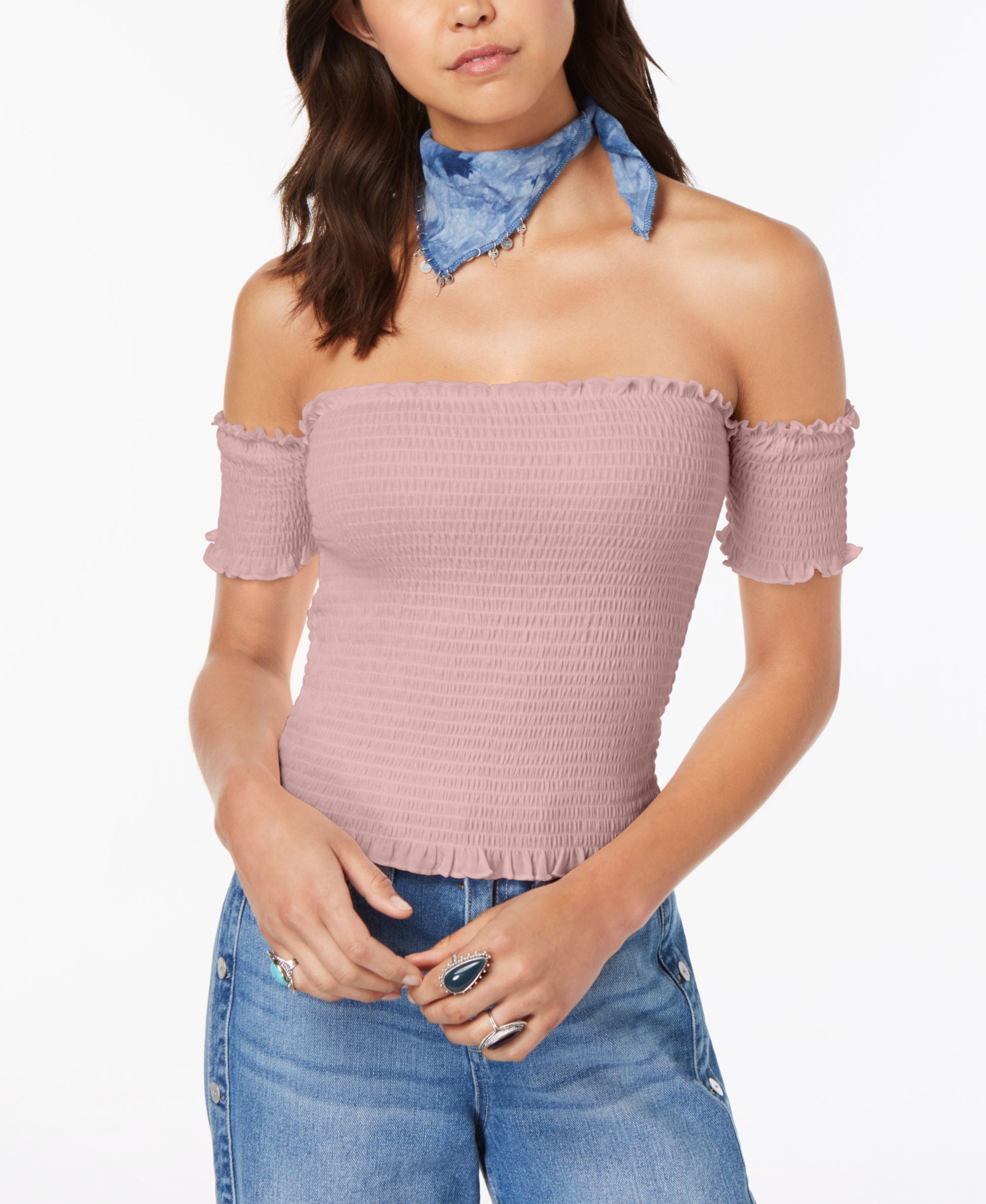 smocked off the shoulder crop top