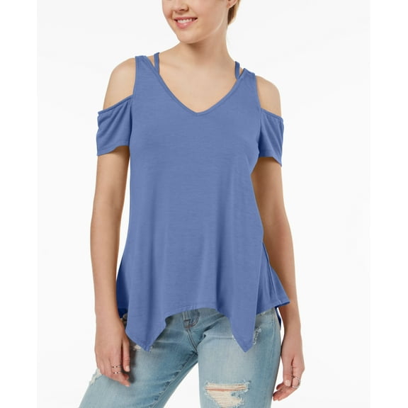 Almost Famous Juniors Strappy Cold Shoulder Top Blue XS