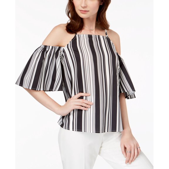 Almost Famous Juniors Striped Cold Shoulder Top Black White XL