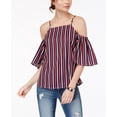 thumbnail image 1 of Almost Famous Juniors Striped Cold Shoulder Top Navy Red M, 1 of 1