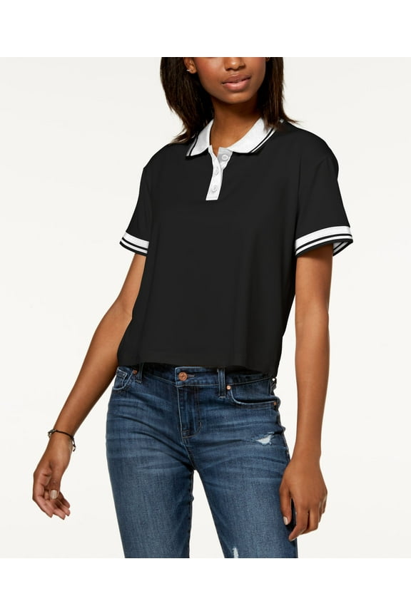 Juniors Striped Contrast Polo Black L