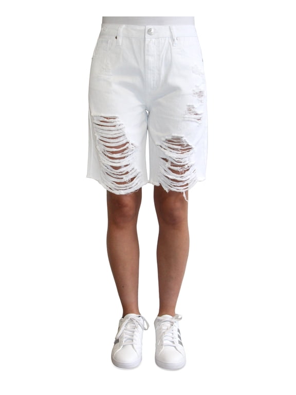 WHITE Girls' Juniors' Cotton Ripped Bermuda Shorts, 3