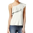 thumbnail image 1 of Almost Famous Womens One Shoulder Ruffle Pullover Blouse, White, Juniors, Medium, 1 of 2
