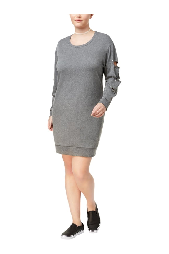 Trendy Plus Size Ripped Sweatshirt Dress Charcoal Heather 3X