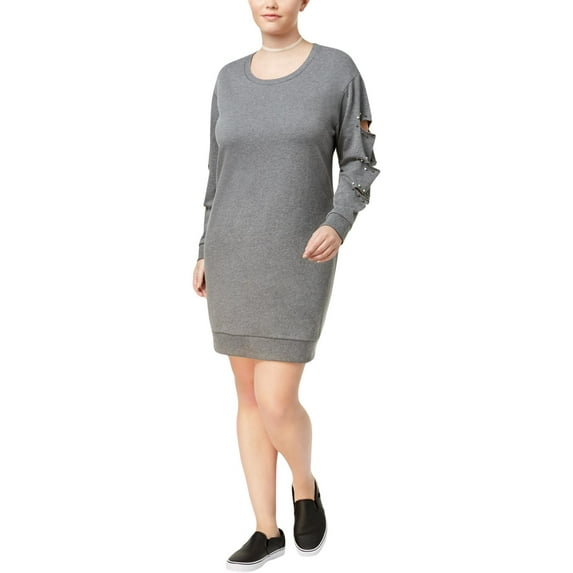 Almost Famous Trendy Plus Size Ripped Sweatshirt Dress Charcoal Heather 3X