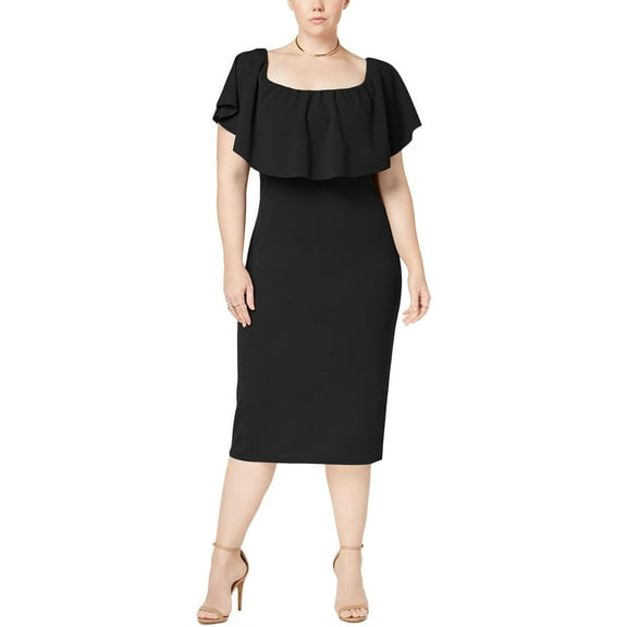 Almost Famous Womens Plus Textured Off-The-Shoulder Cocktail Dress