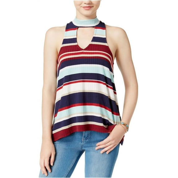 Almost Famous Womens Striped Hi-Lo Tank Top, Blue, Juniors, Large