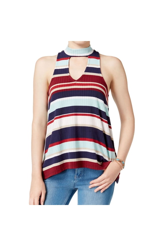 Womens Striped Hi-Lo Tank Top, Blue, Juniors, Large