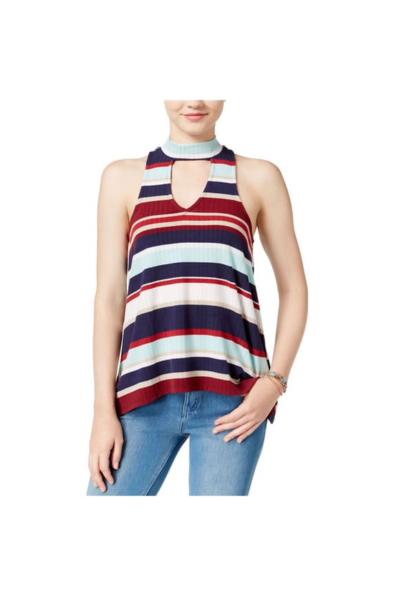 Womens New 2132 Blue Striped Keyhole Sleeveless Top S B+B
