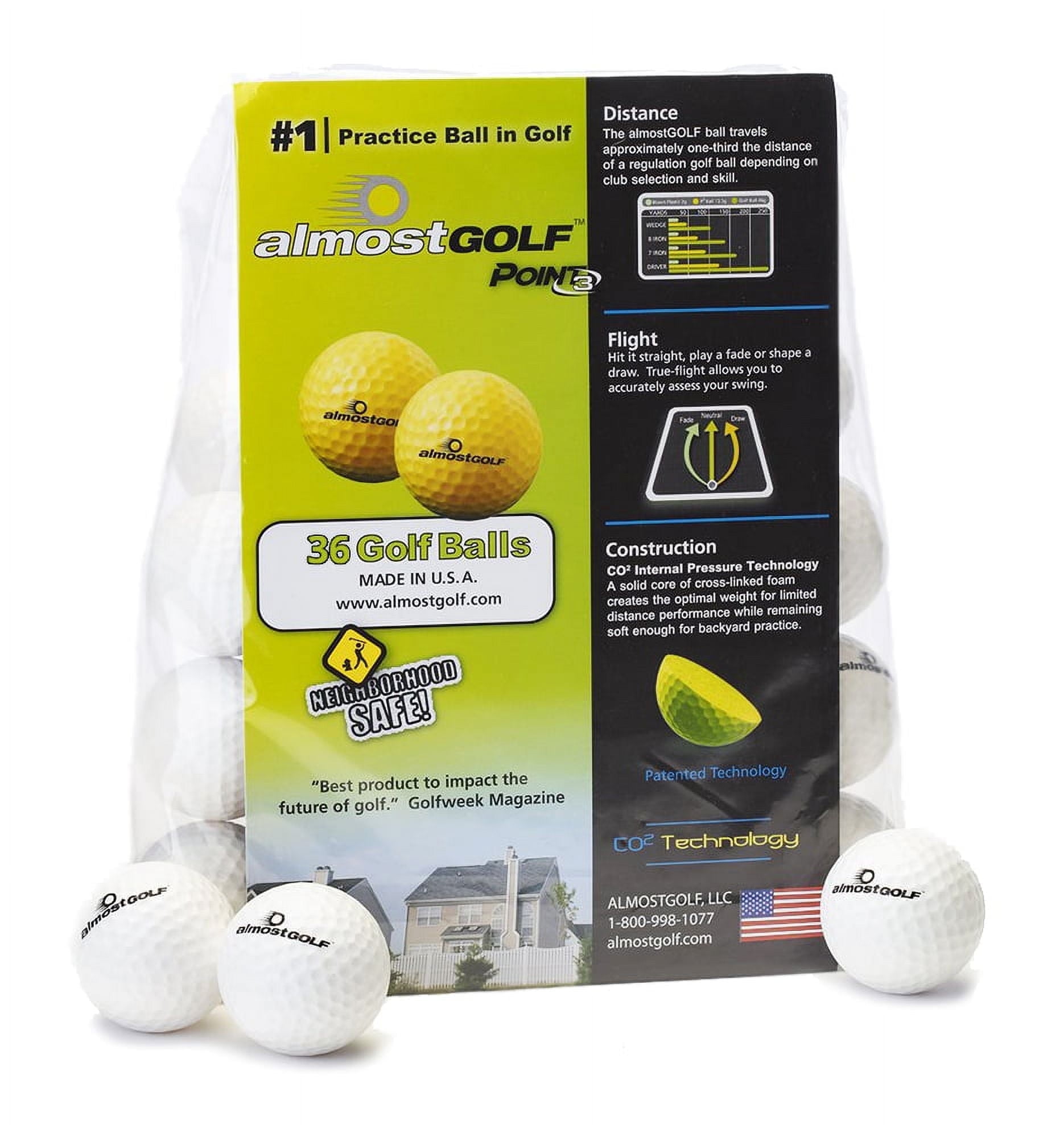AlmostGolf Limited Flight Practice Golf Balls - 36 Pack - White