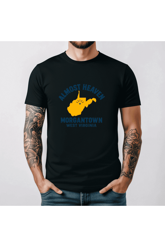 Almost Heaven Morgantown West Virginia State Map Design T Shirt Top,for unisex up to 5XL