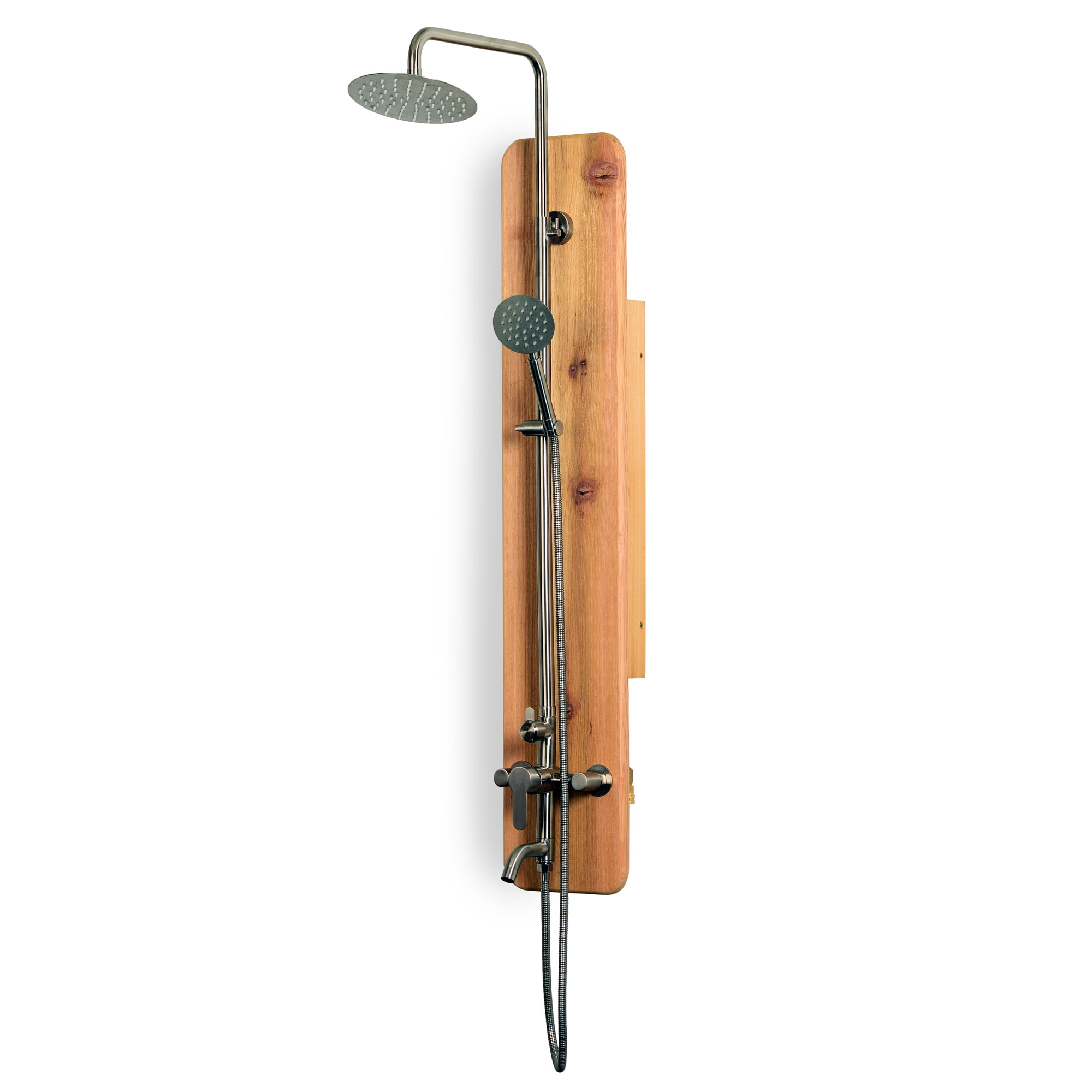 Rustic Cedar and Stainless Steel Outdoor Wall Shower