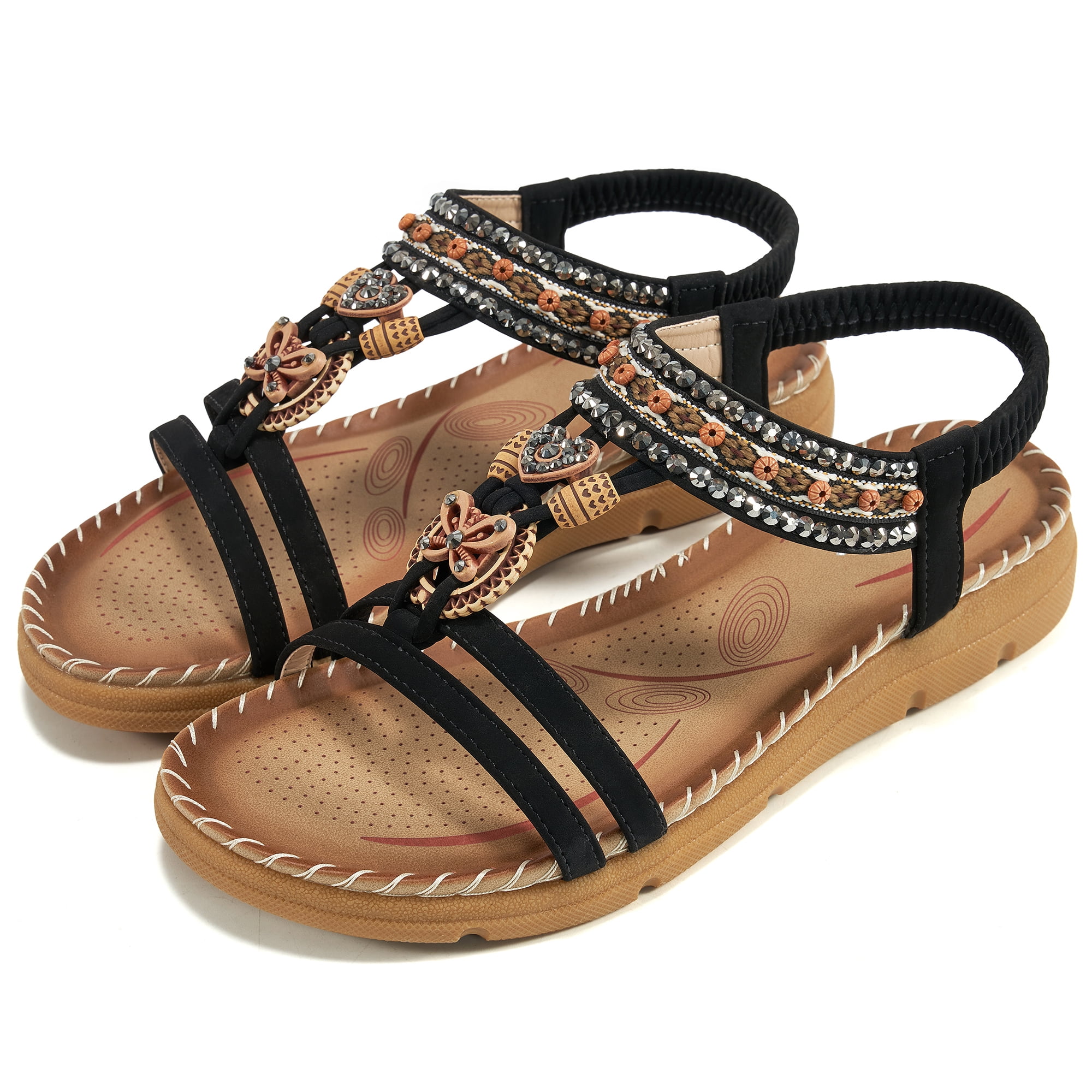 Almusen Flat Sandals Women Dressy Summer Sandals Open Toe Rhinestone